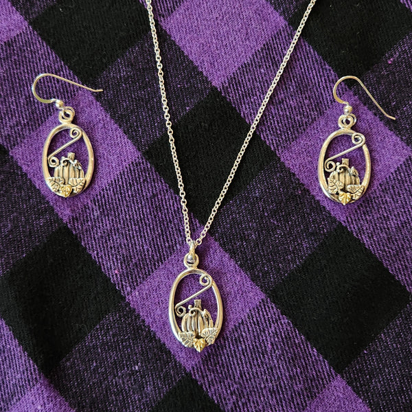 Pumpkin Harvest Pendant and Earring Set in Sterling Silver and 18K Gold