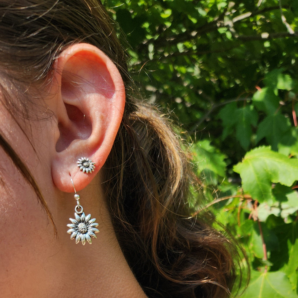 Sterling Silver Sunflower Post Earrings