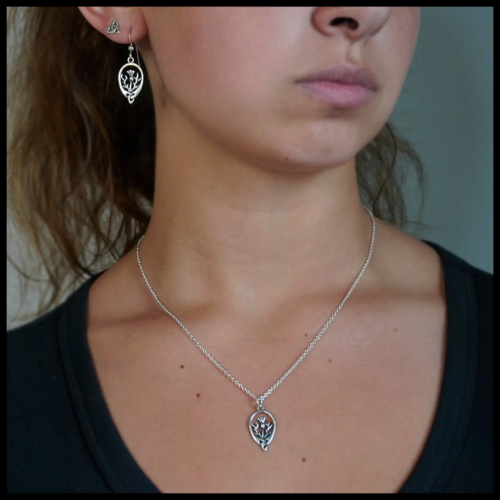 Scottish Thistle Pendant and Earring Set in Silver