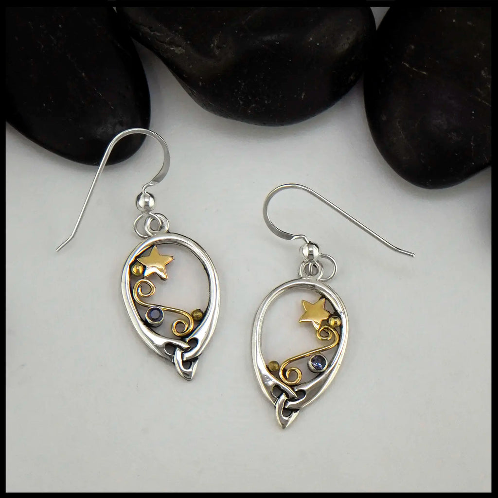 Tanzanite Earrings Set in Sterling Silver and 14K/18K gold 