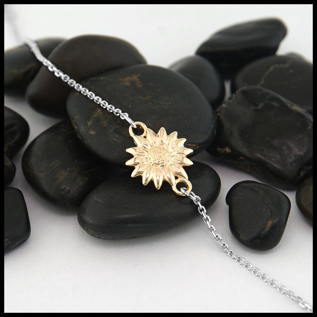Two Tone Sunflower Chain Bracelet in 14K Gold