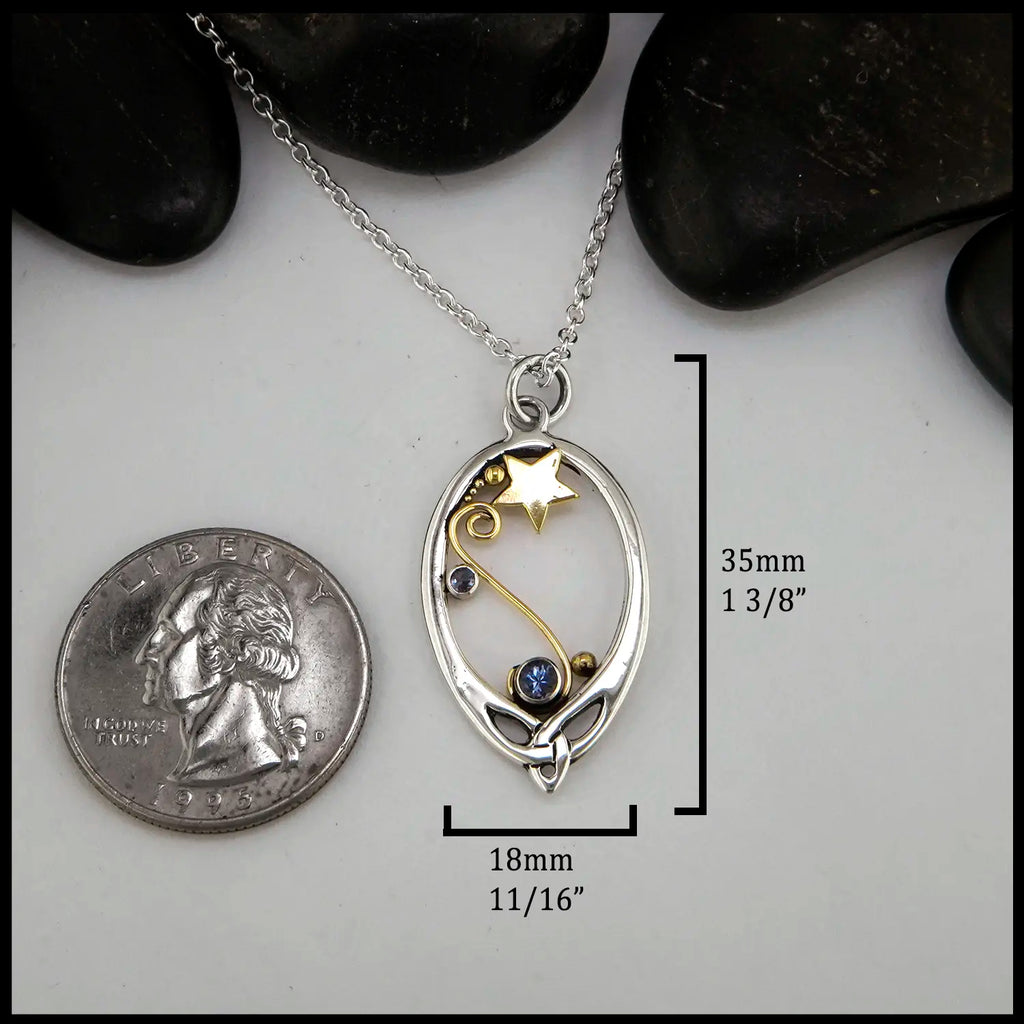 Tanzanite Pendant Set in Sterling Silver and 14K/18K gold 35mm x 18mm