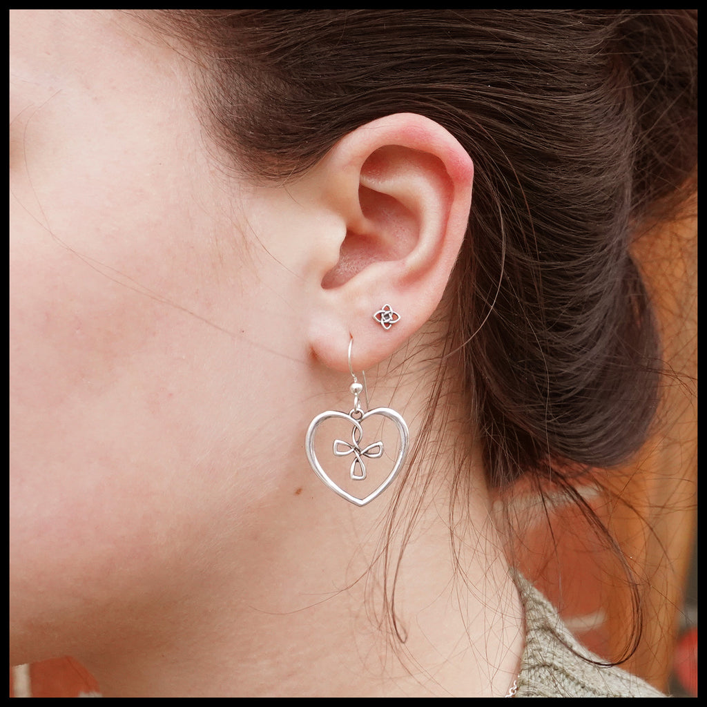Small Cross My Heart Drop Earrings on Person