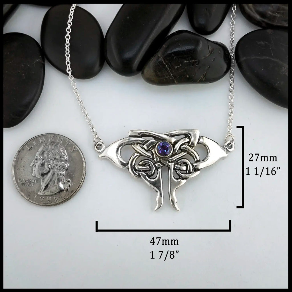 Alexandrite and Amethyst Moth Pendants in Sterling Silver
27mm x 47mm