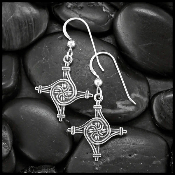 Small St. Brigid's Spiral Cross Earrings in Silver