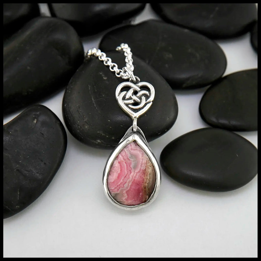 Rhodochrosite Heart Pendant in Sterling Silver