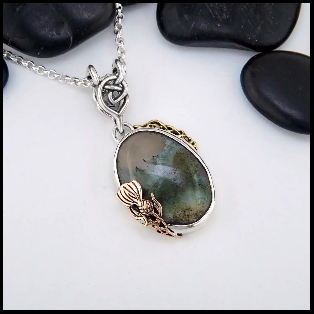 Agate Pendant set in Sterling Silver, 14K Rose Gold, and 18K Yellow Gold.