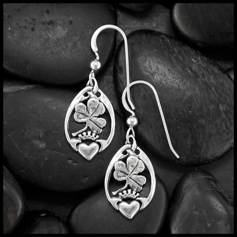 Claddagh and Shamrock Earrings  in Silver