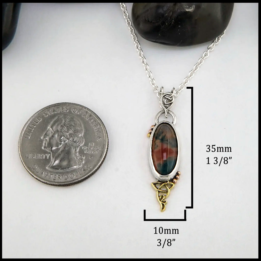 Moss Agate Pendant in Sterling Silver and 18K Gold 
345mm x 10mm