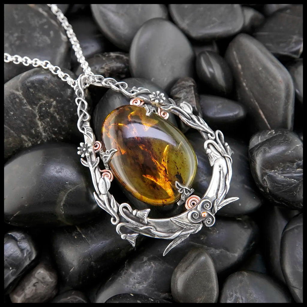 Amber Bloom Pendant in Sterling Silver and 14K Rose Gold