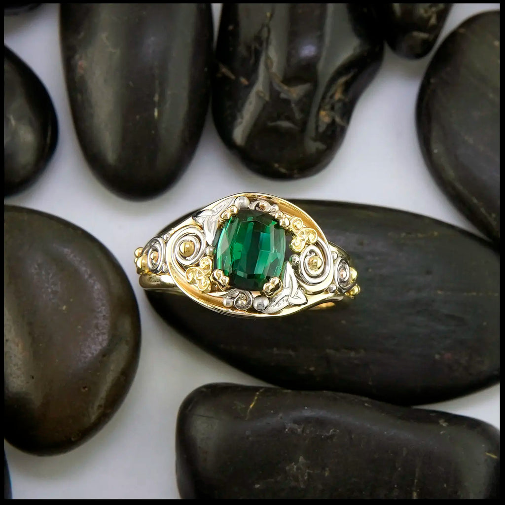 Green Tourmaline Frame Ring in 14K Gold