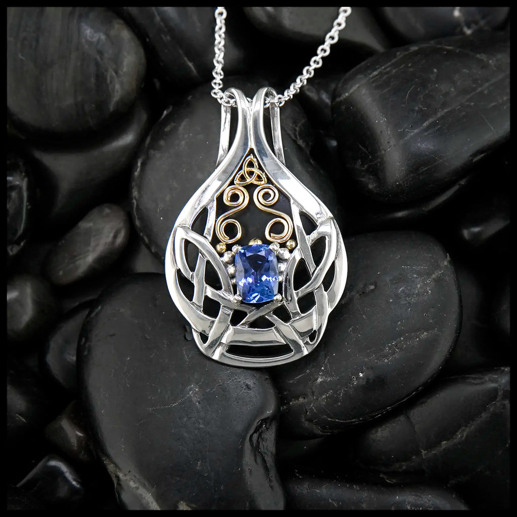 8x6mm Tanzanite Pendant in Sterling Silver and 18K Yellow Gold