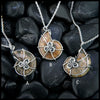 Ammonite Fossil Pendants in Sterling Silver and 14K Rose Gold