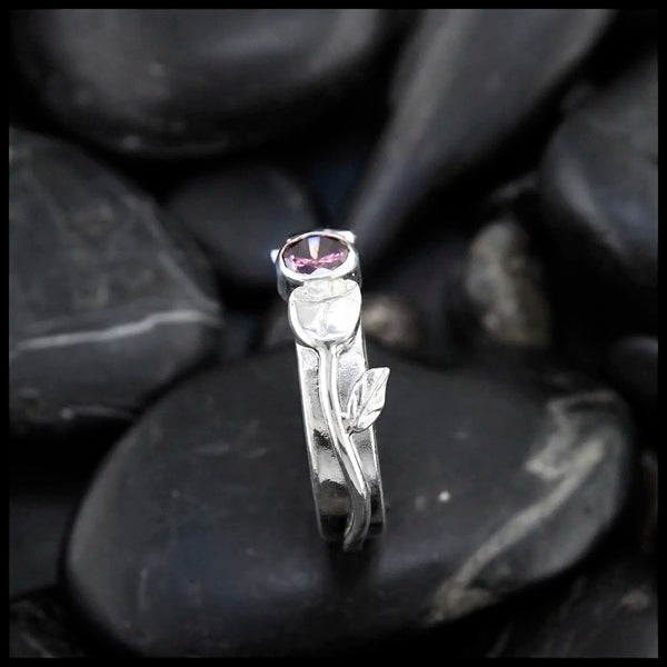 Rose Band with Pink Gemstone in Sterling Silver