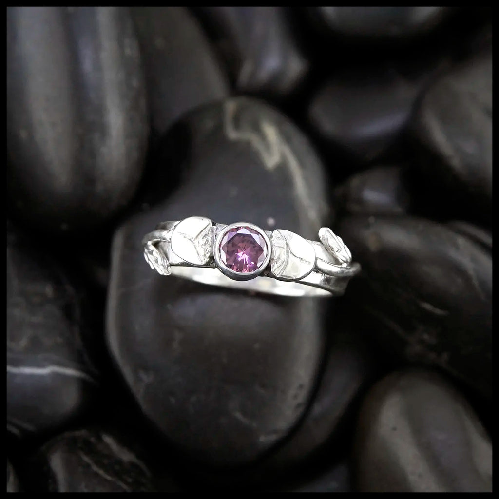 Rose Band with Pink Gemstone in Sterling Silver