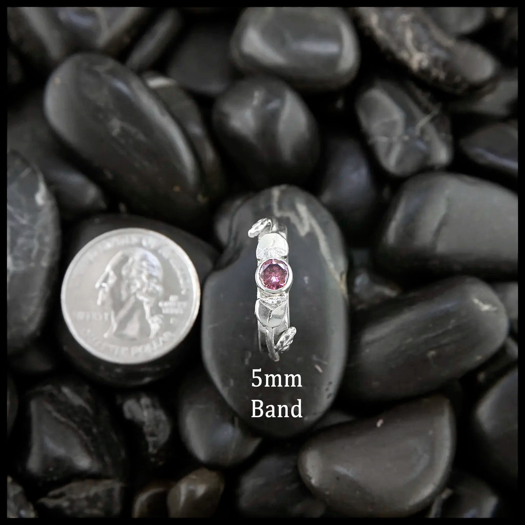 Rose Band with Pink Gemstone in Sterling Silver