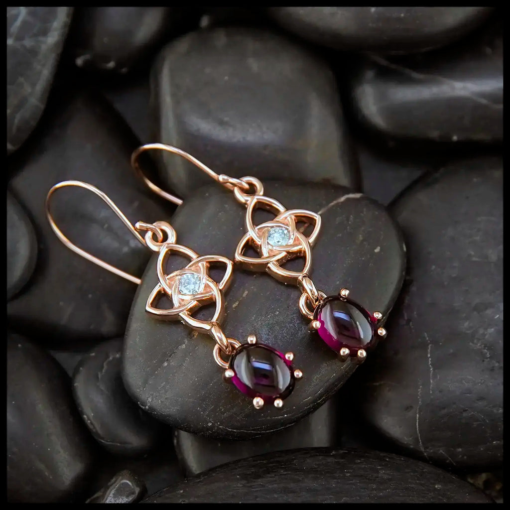 Purple garnet and Diamond Starlight Drop Earrings in 14K Rose Gold
