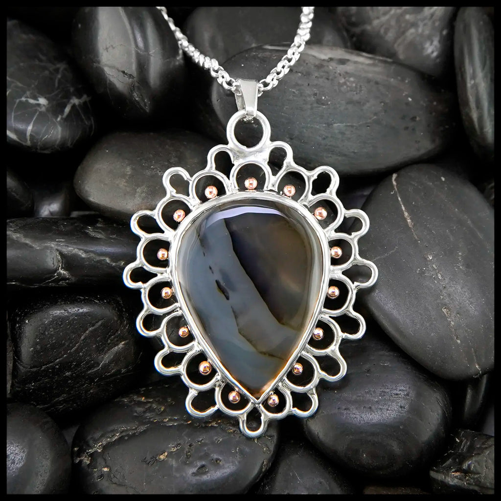 Montana Agate Lace Pendant in Sterling Silver and 14K Rose gold