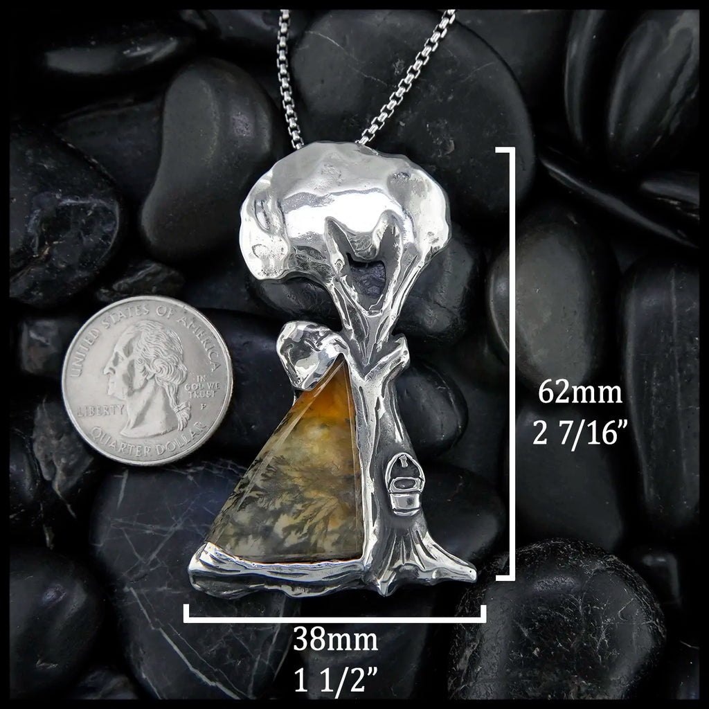 Maple Tree Pendant in Sterling Silver set with Dendritic Quartz
62mm x 38mm