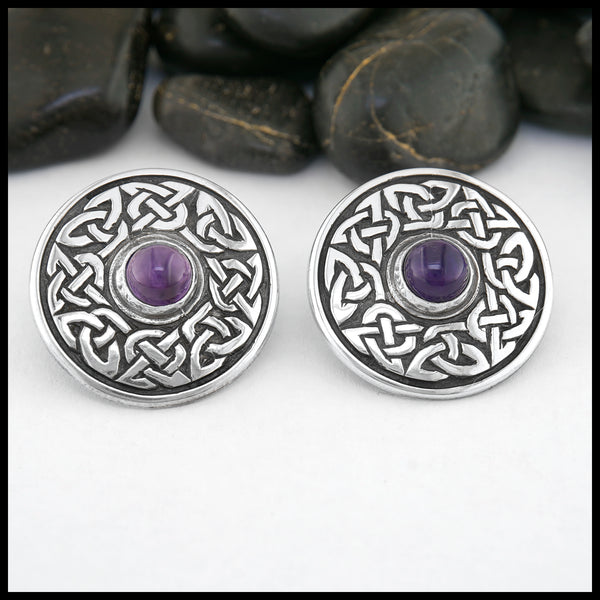 Celtic Wheel of Life Post Earrings with Amethyst in Silver