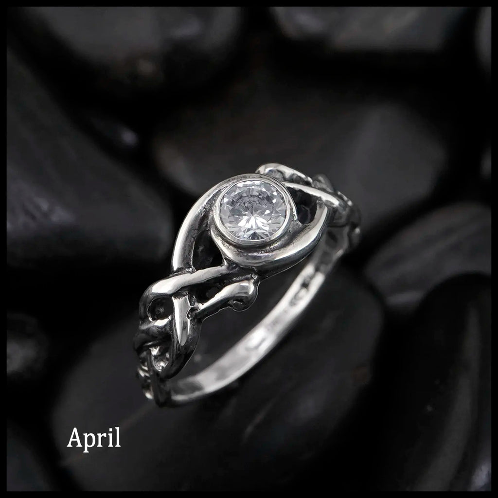 Open Knot Birthstone Ring in Sterling Silver: April