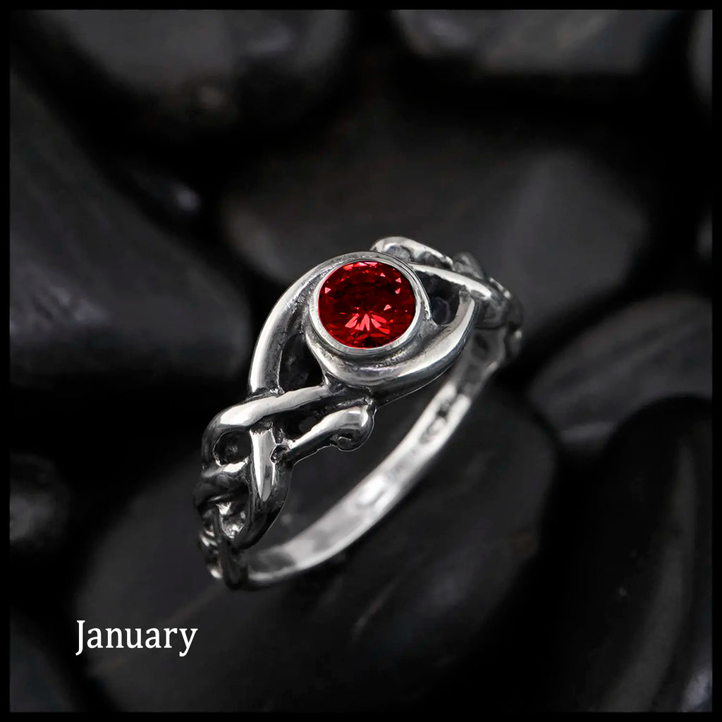 Open Knot Birthstone Ring in Sterling Silver: January
