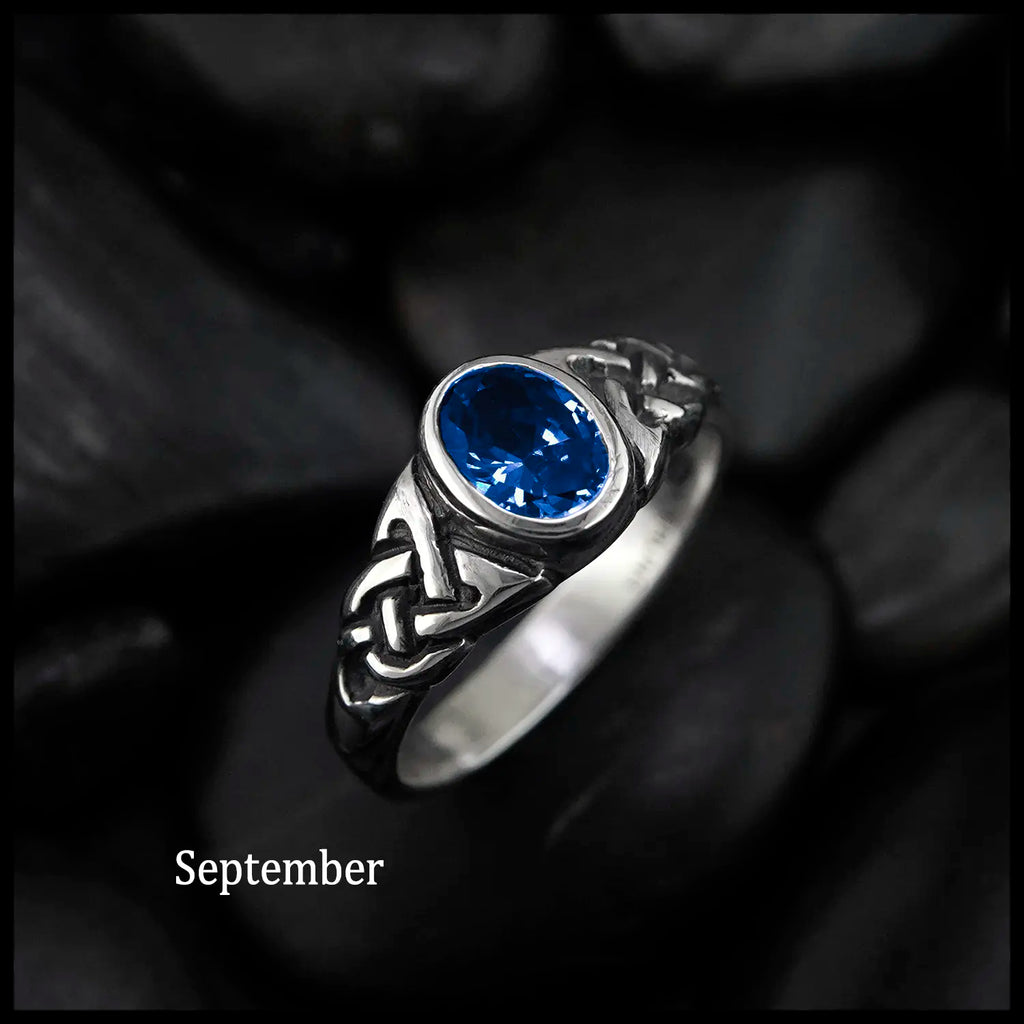 Knotwork Birthstone Ring in Sterling Silver: September