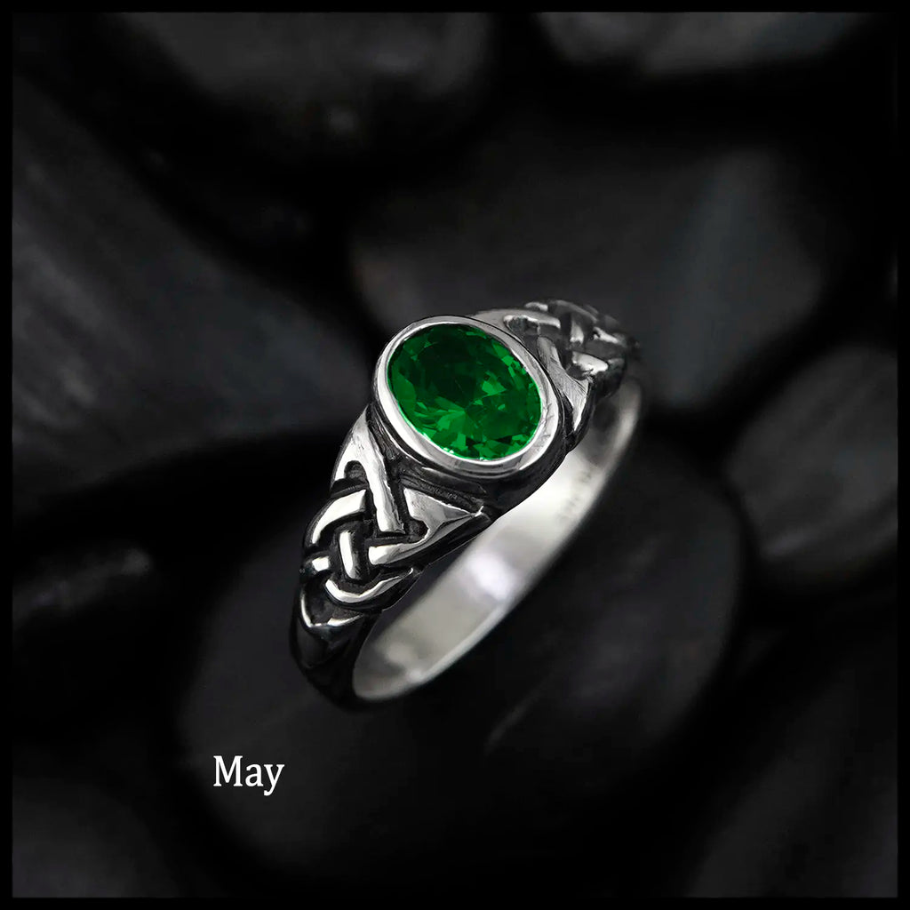 Knotwork Birthstone Ring in Sterling Silver: May