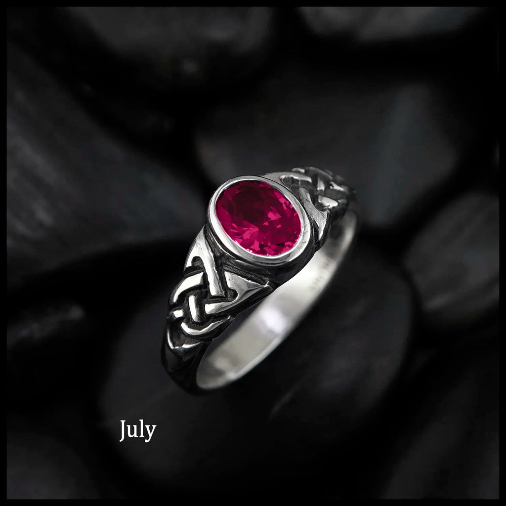Knotwork Birthstone Ring in Sterling Silver: July