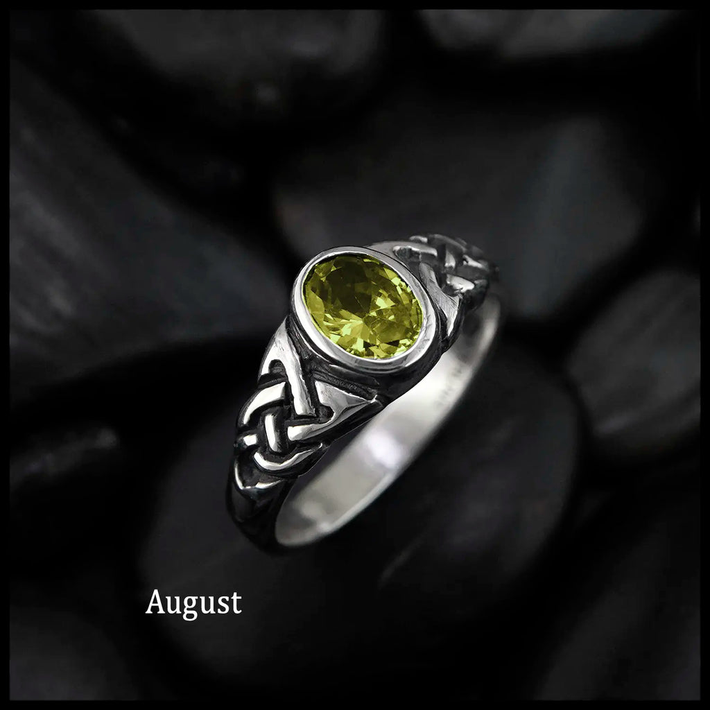 Knotwork Birthstone Ring in Sterling Silver: August