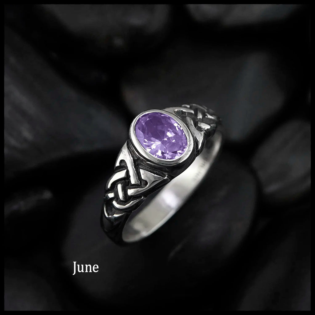 Knotwork Birthstone Ring in Sterling Silver: June