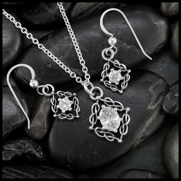 Woven Celtic Birthstone Pendant and Earring Set in Sterling Silver