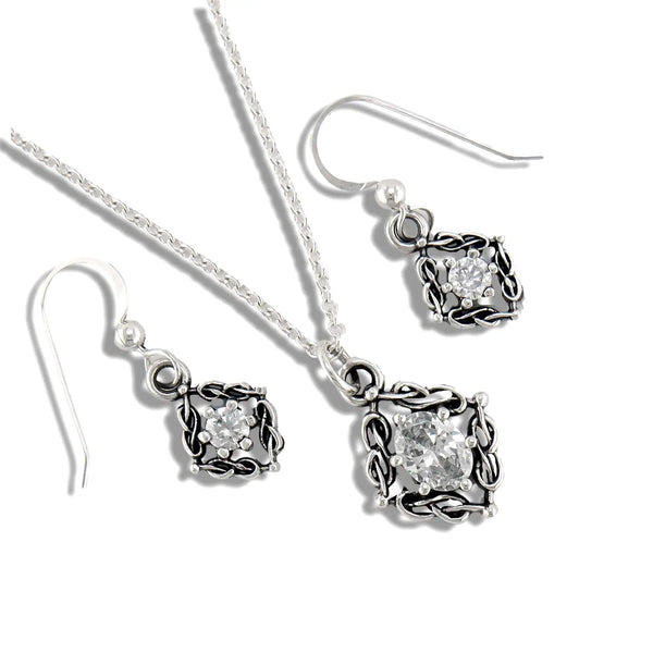 Woven Celtic Birthstone Pendant and Earring Set in Sterling Silver