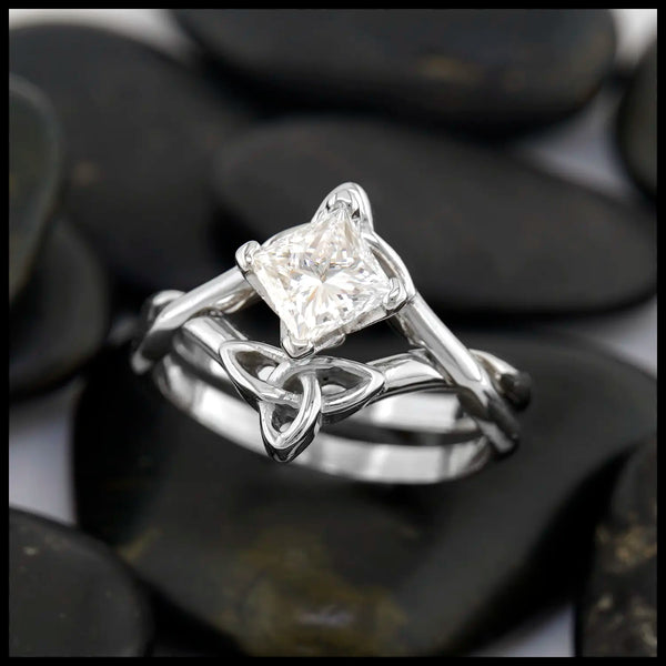 Celtic Trinity Knot Princess Cut Diamond Interlocking Wedding Ring Set