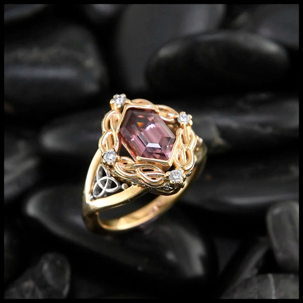 Custom Rose Zircon and Diamond Frame Ring