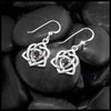 These lovely Limited Edition Trinity Knot Heart drop earrings in Sterling Silver, set with 4mm Rhodolite Garnets. 