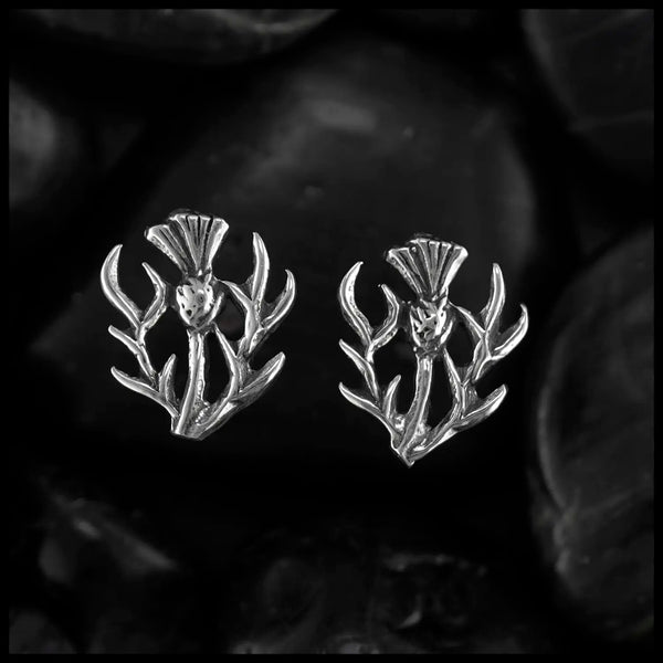 Scottish Thistle Post Earrings in Silver