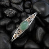 Aventurine cuff bracelet set in a Sterling Silver Frame, with sterling silver ivy leaves and beads and 14K yellow gold-filled swirls.
