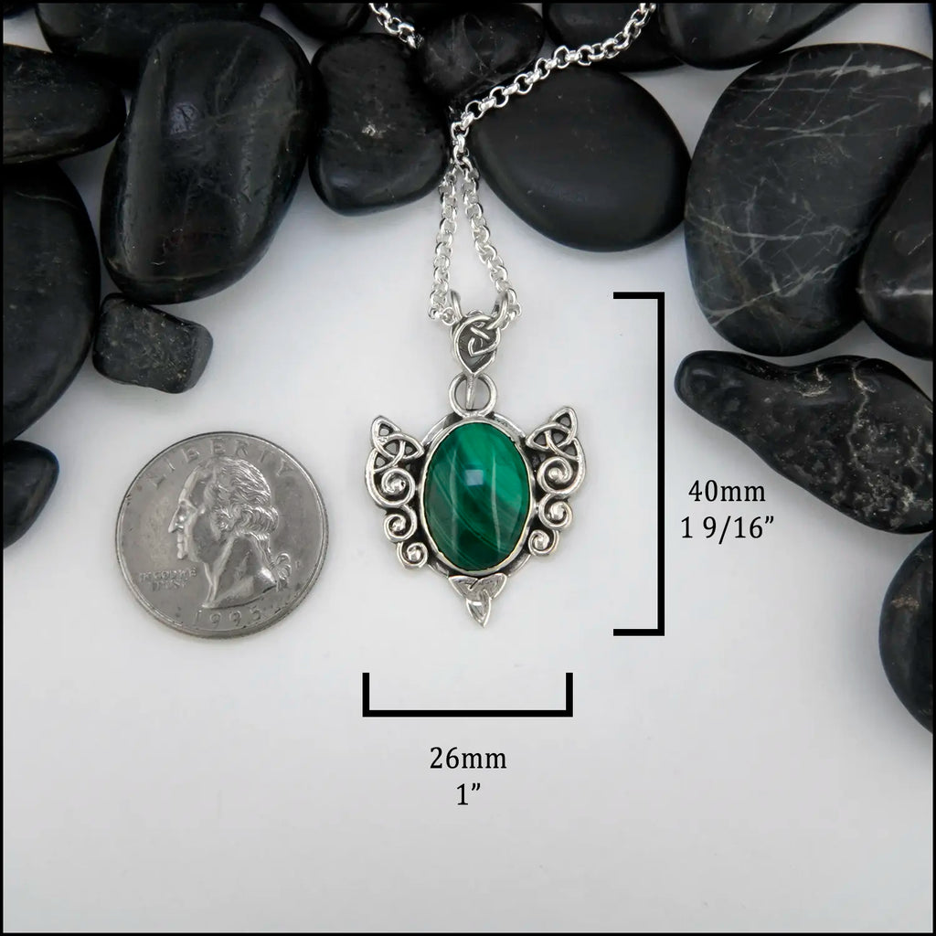 Malachite Pendant in Sterling Silver 40mmx26mm