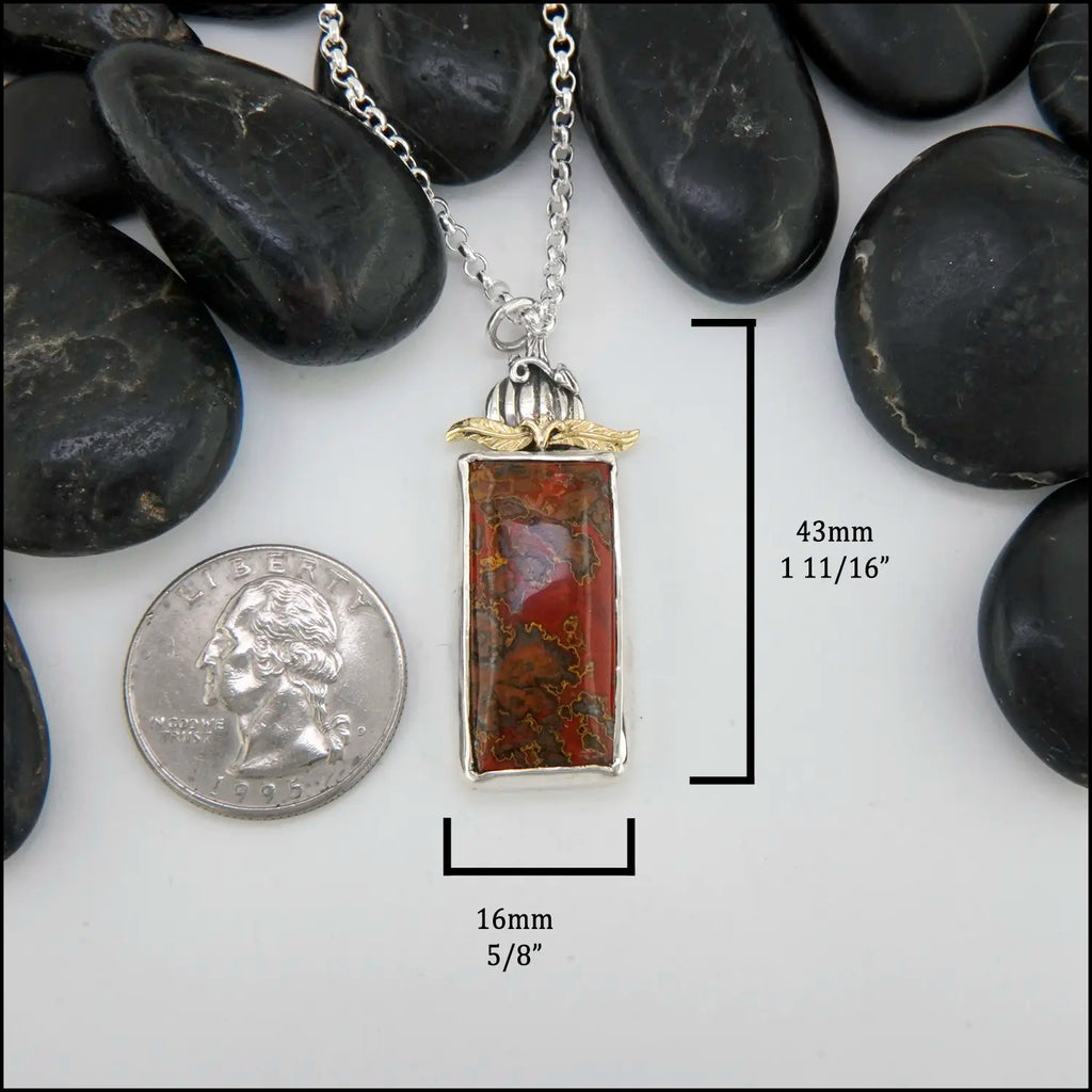 Red Jasper Pendant In Sterling Silver and 18K Gold 43mmx16mm