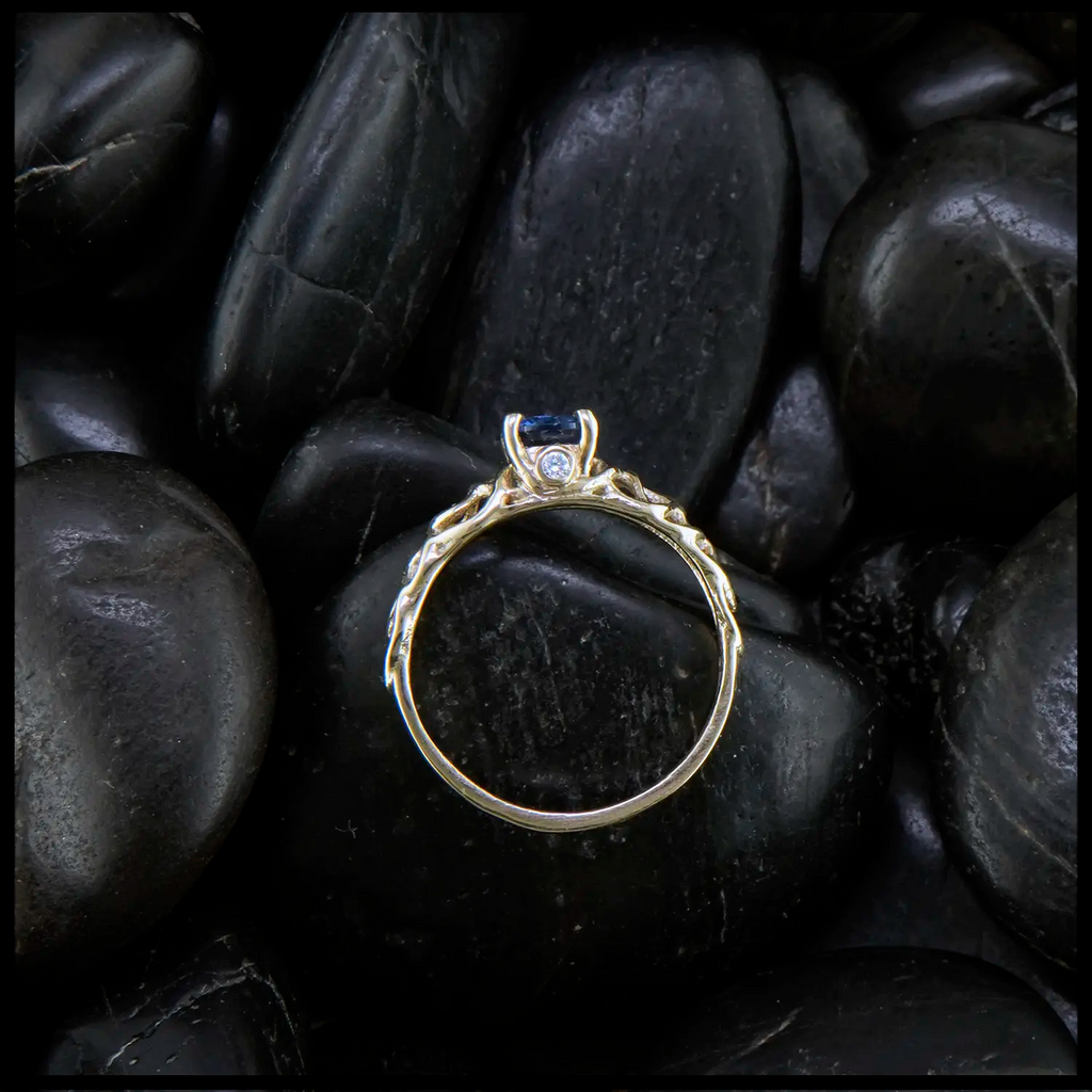 Montana Sapphire and Diamond Celtic Engagement Ring in 14K Yellow Gold
