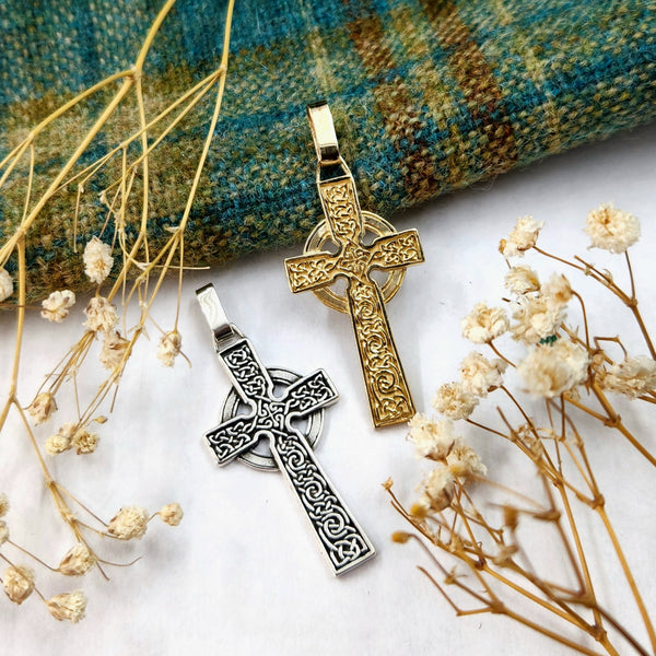 Adomnan Celtic Cross in 14K gold and sterling silver