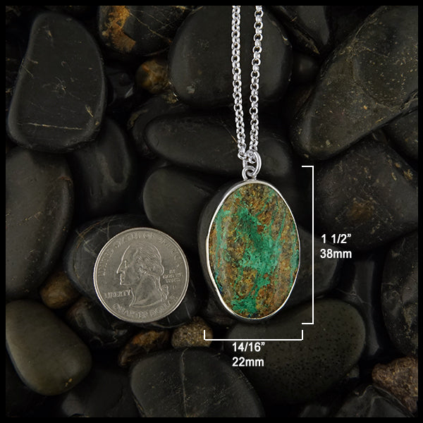 Oval Azurite pine tree pendant 22mm wide by 38mm long 