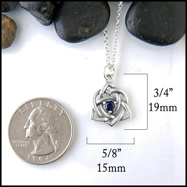 Trinity Knot Heart Pendant measurements 3/4" by 5/8".
