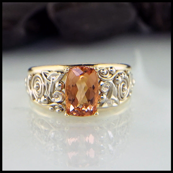 Imperial Topaz custom frame ring in 14K Yellow and White gold