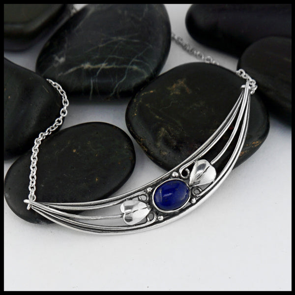 leaf bar pendant with lapis 
