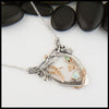 Custom Whimsical Hummingbird pendant in Sterling Silver, with 14K Rose Gold hummingbird, flower, and accent beads, set with an Opal, Mint Garnet and a dainty Rhodolite Garnet.