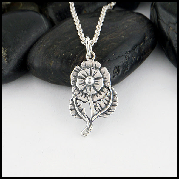English Rose pendant in Sterling Silver shown on a Sterling Silver cable chain.