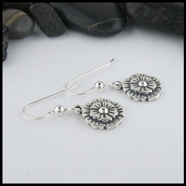 Profile view of English Rose Drop Earrings in Sterling Silver.