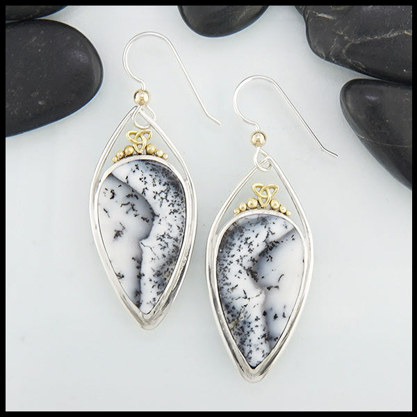 Dendritic Opal earrings in silver and gold
